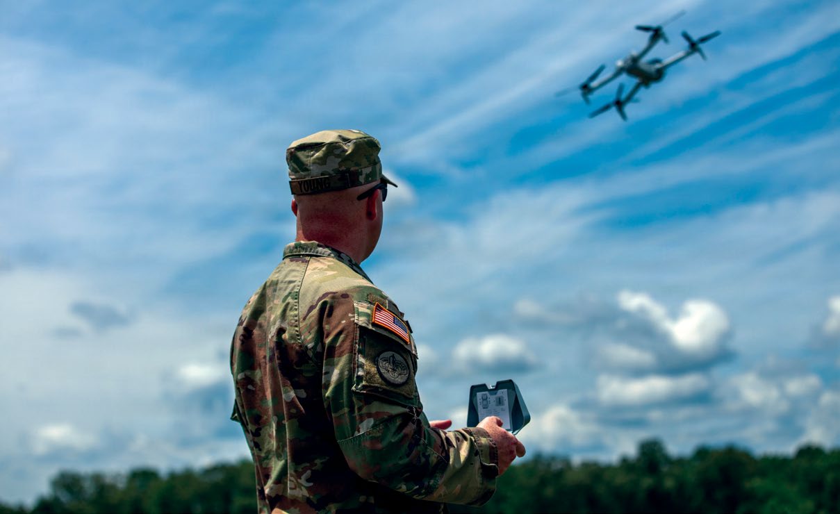 Tennessee Army National Guard Sgt. Kit Young assigned to 3rd Battalion, 278th Cavalry Regiment, pilots a Skydio X10D Short Range Reconnaissance (SRR) unmanned aircraft system during new equipment training at Volunteer Training Site-Tullahoma, June 16, 2026. Following preflight checks and system startup procedures, Soldiers practiced aircraft control, hover operations, and maneuvering techniques while gaining hands-on experience operating the drone platform. The training supports the Tennessee Army National Guard’s ongoing modernization efforts as the 278th transforms to a Mobile Brigade Combat Team. (U.S. Army National Guard photo by 1st Lt. Bailey Breving)